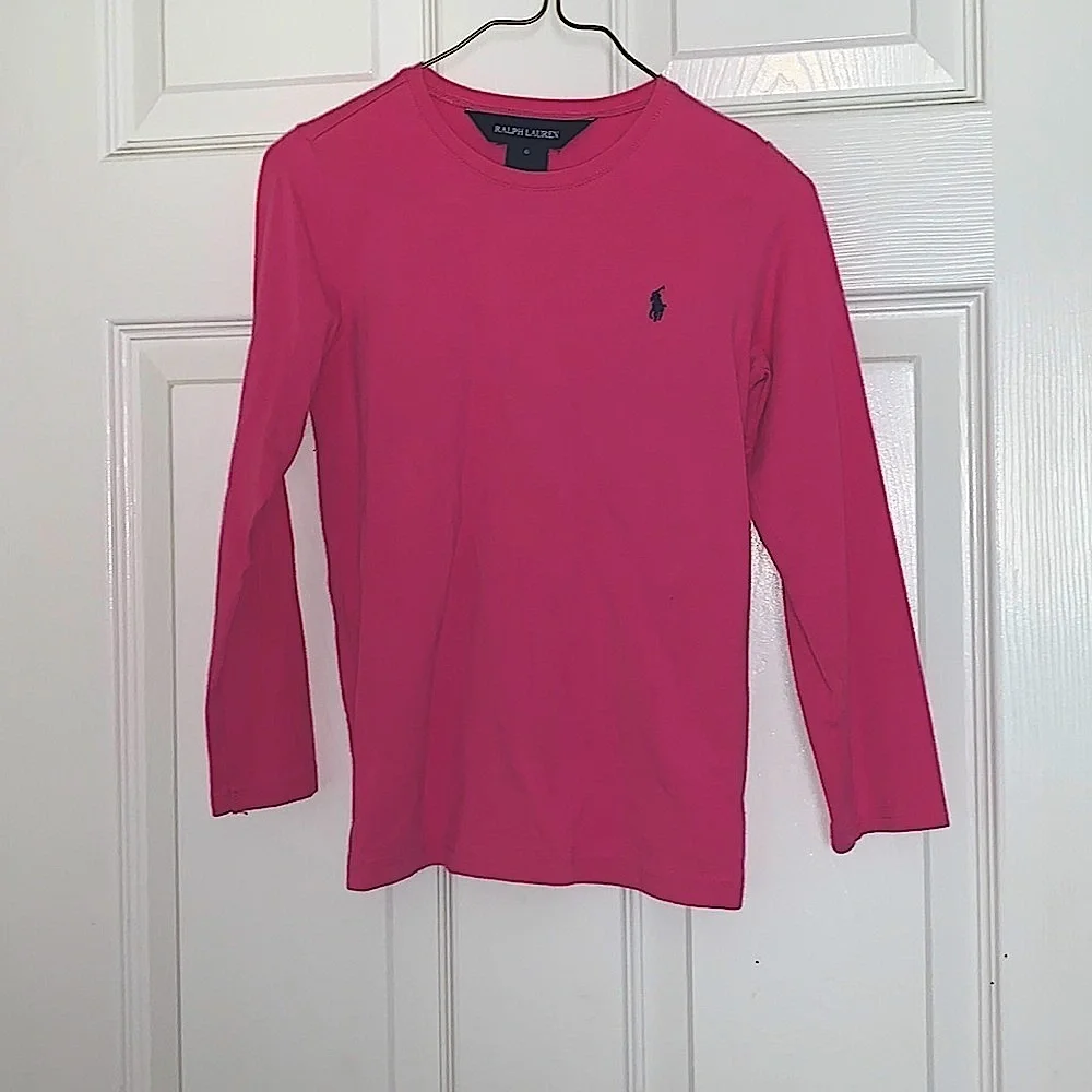 Girls pink Ralph Lauren long sleeve polo
